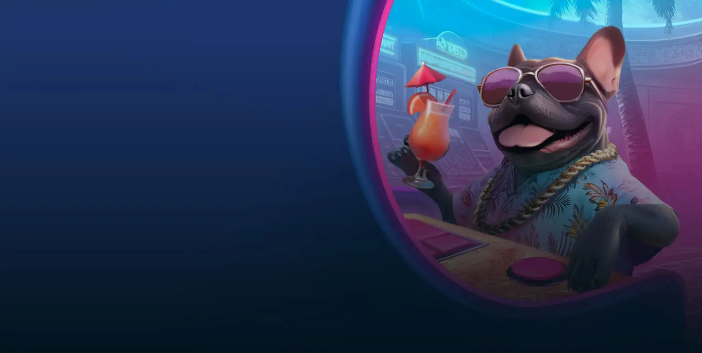 BaxterBet mascot, a grey French bulldog in sunglasses, next to a spinning reel